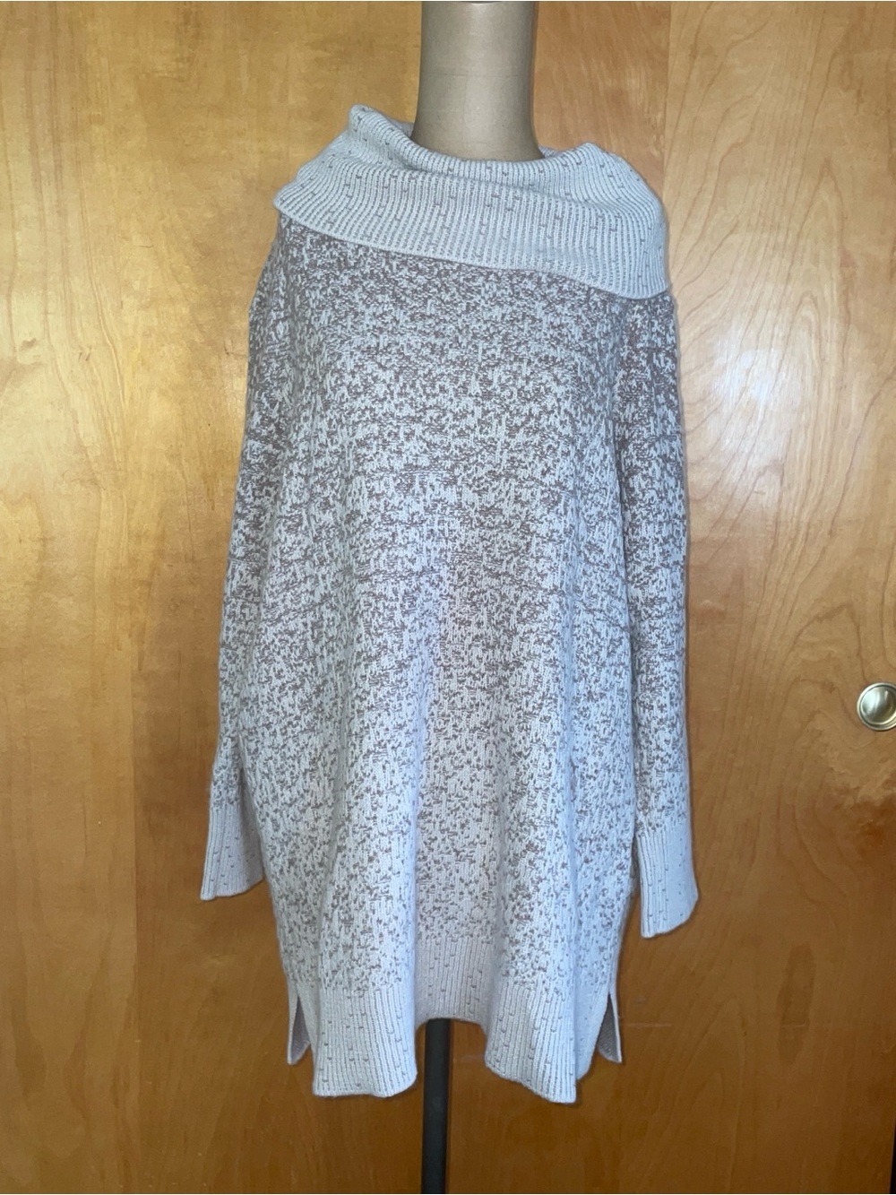 MarlaWynne Cream and Tan Speckled Cowl Neck Sweater